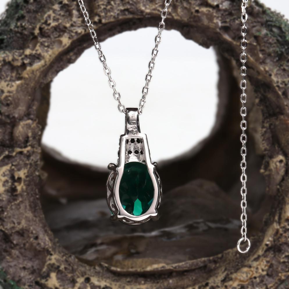 Vintage Pendant Created Oval 10*12mm Emerald Nano 925 Sterling Silver Necklace Fine Jewelry for Women's Proposal Gorgeous Gifts