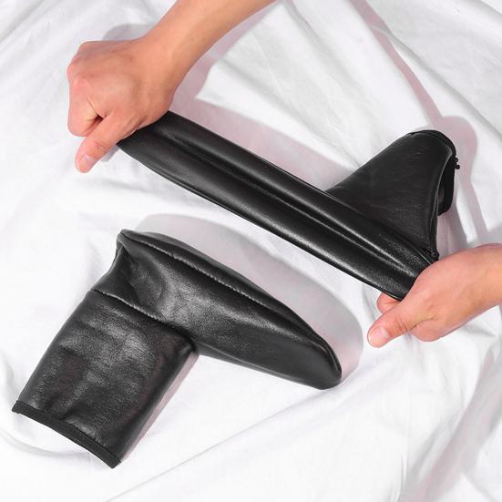 Faux Leather Slipper Socks Men Waterproof Warm Indoor Socks Non Slip Fleece Lined Winter Socks for Bedroom Playroom Outdoor Wear