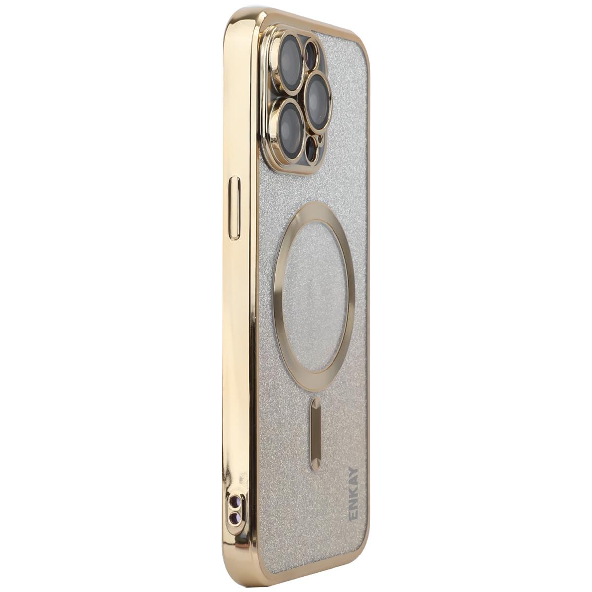 

For iPhone 16 Pro Max Magnetic Case Glitter TPU Phone Back Cover with Lens Film Gold