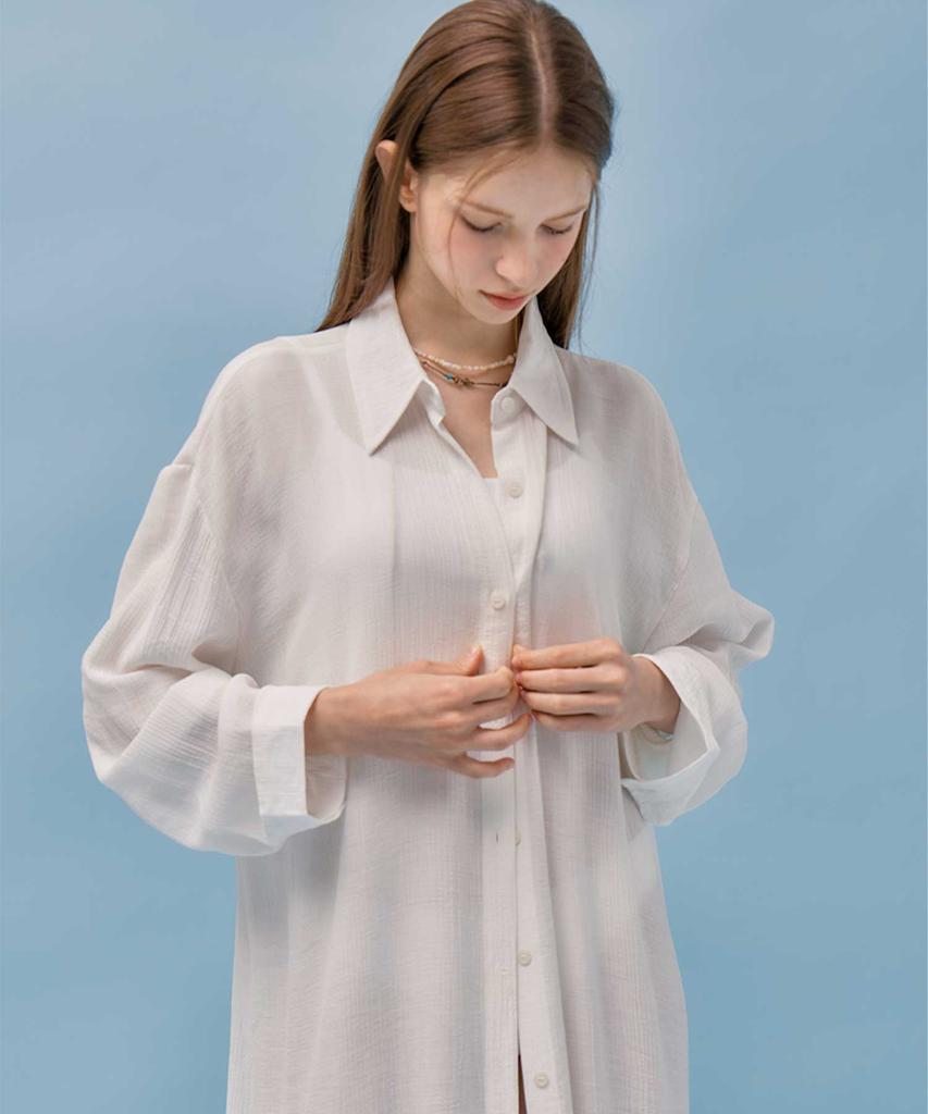 VIKINI VENDER Barrett Loose Fit See-Through Maxi Shirt Cover-Up - White