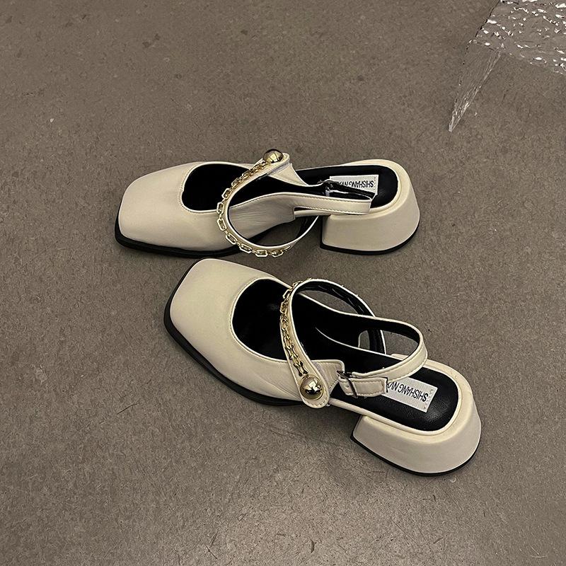 

Французские черные босоножки-мешки на высоком каблуке, женская обувь 2025 года, новые весенне-летние туфли Мэри Джейн на толстом каблуке, вечерние туфли 40