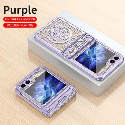 Luxury Mechanical Pattern Electroplating Transparent Hard PC Phone Cover for Samsung Galaxy Z Flip 6 5 4 3 Case with Hinge Protection
