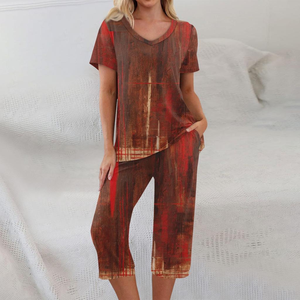 2 Piece Sets For Women Short Sleeve Top And Pants With Pockets Workout Soft Halloween Print Sets
