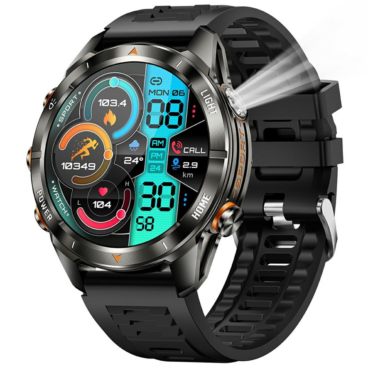 

KT80 1.46 Inch Outdoor Smart Watch with Flashlight Health Monitor Multi Sport Modes Wristwatch Black