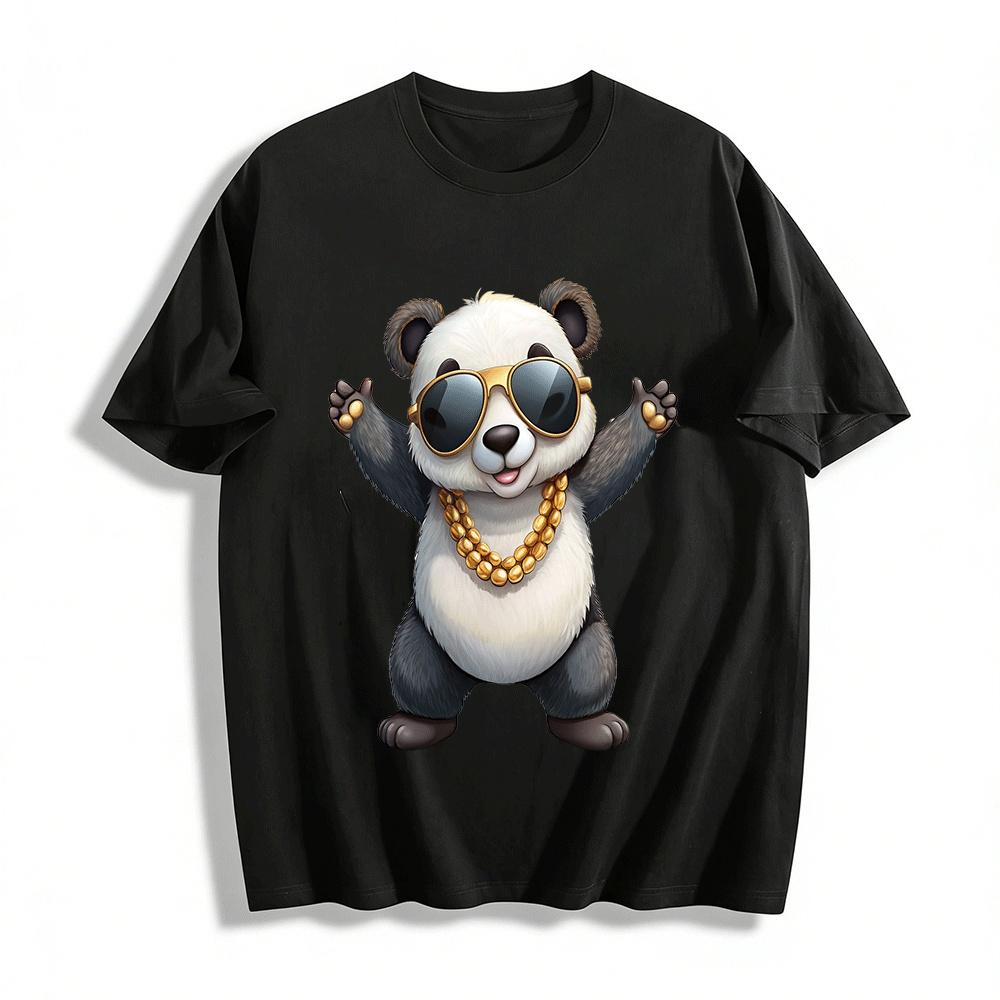 Cool Panda With Gold Chain Sunglasses Graphic Casual Tee Pure cotton T-shirt XXS