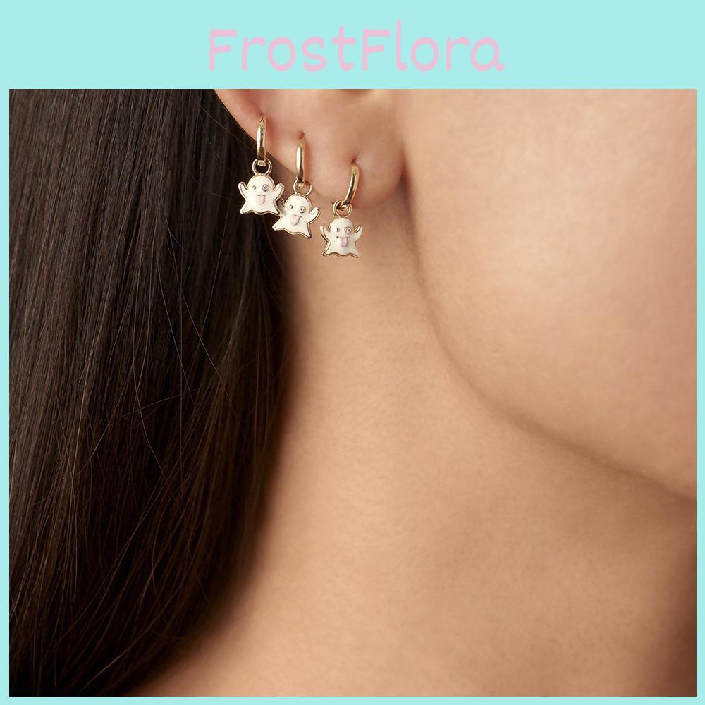 Elegant White Diamond-studded Ghost Alloy Pendant Earrings Set For Multiple Piercings