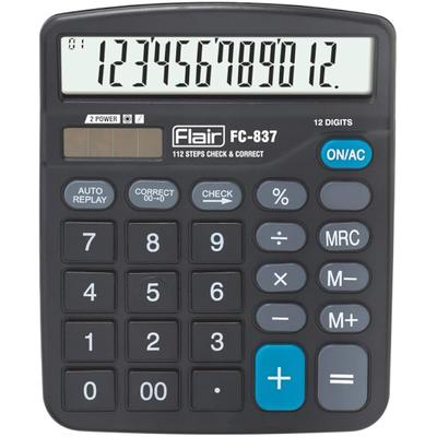 Flair Fc-837 Desktop Series Calculator | 12 Digits Calculator | Dual Power With Solar | Auto Replay With Big Display | S