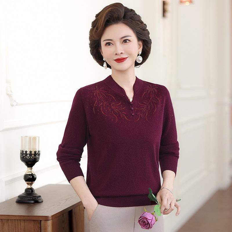 2026 Red Wool Sweater for Middle-aged Moms - Dragon Year Collection