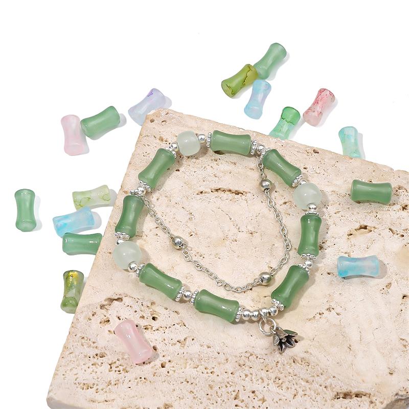 370 piezas/caja de cuentas de bambú de cristal, cuentas de metal con forma de espacio para pulseras, collares, fabricación de joyas DIY