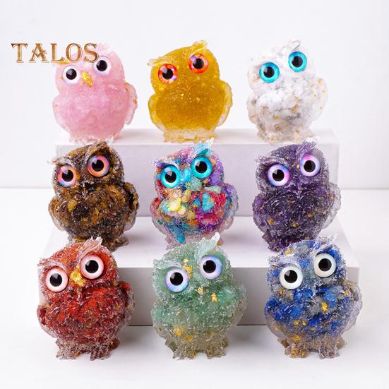 Eulenfigur aus natürlichem Kristall, handgefertigte Eulenstatue aus Kunstharz, gefüllt mit Kristallsteinen, Eulen-Tischdeko für Zuhause, Büro, Auto, Dekoration, Reiki-Heilung