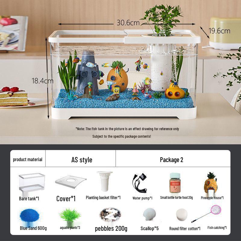 Goldfish Tank Desktop Aquarium with Filtration, Oxygenation, and Lid - Ecological Landscaping All-in-One for Living Room Household Use.