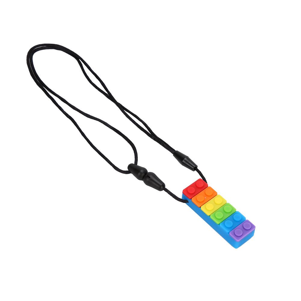 

Silicone Teether Building Block Shape High Temperature Resistant Chewing Pendant Necklace Blue