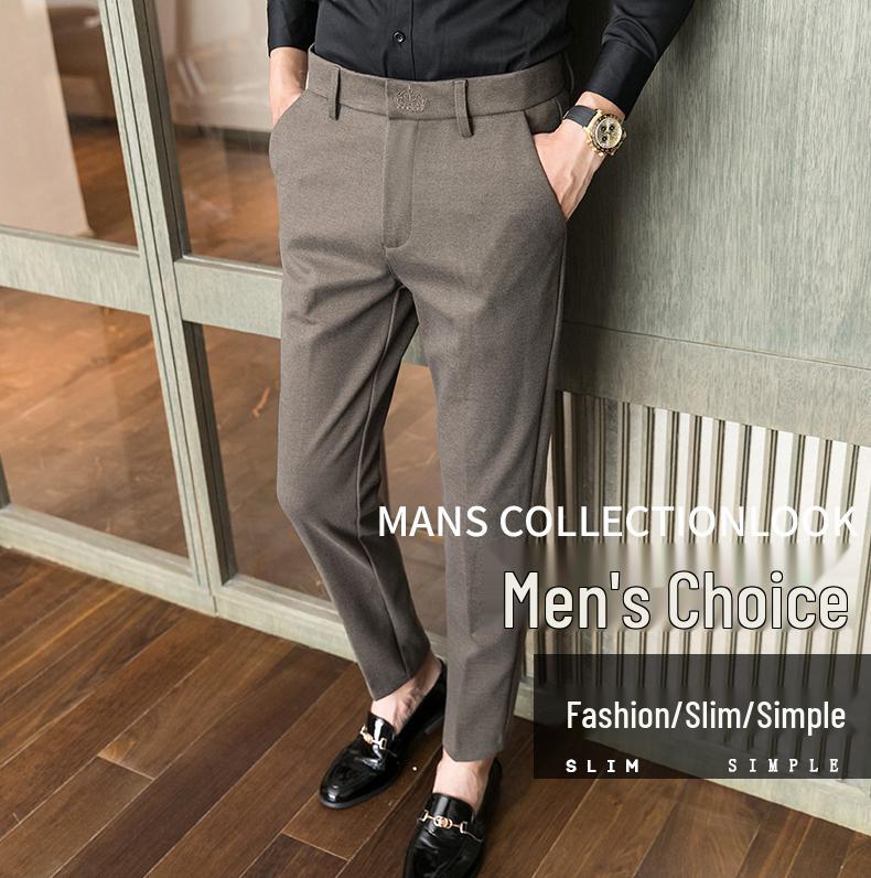 Men's Slim Fit Woolen Embroidered Trousers - Warm Casual Pants for Autumn/Winter