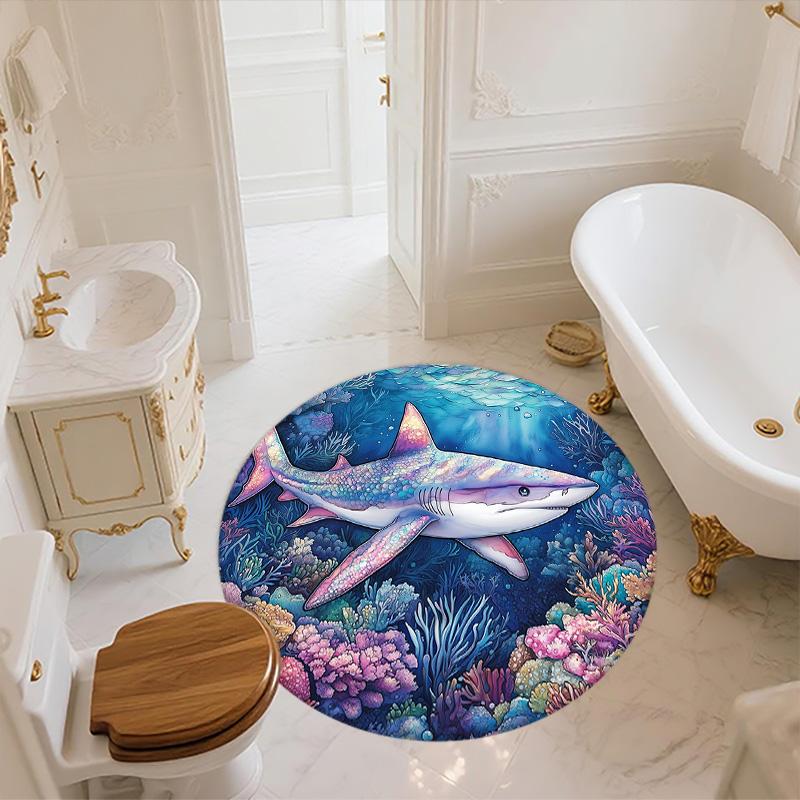 Shark,Round Area Rug,Carpet Rug for Living Room Bedroom Sofa Playroom Decor,Non-slip Floor Mat
