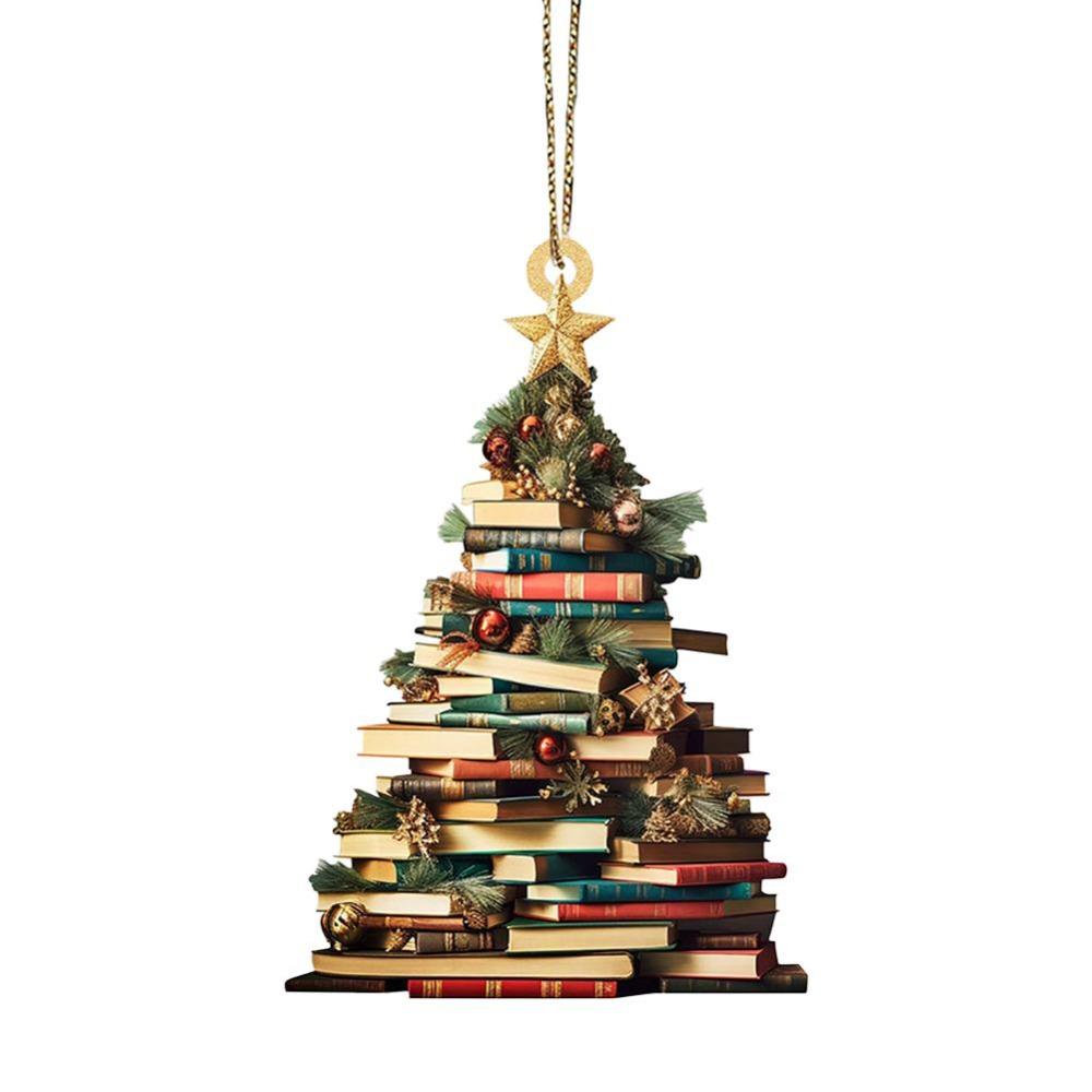 3D Bookshelf Bookshelf Christmas Hanging Books Stacked Christmas Pendant  For Home