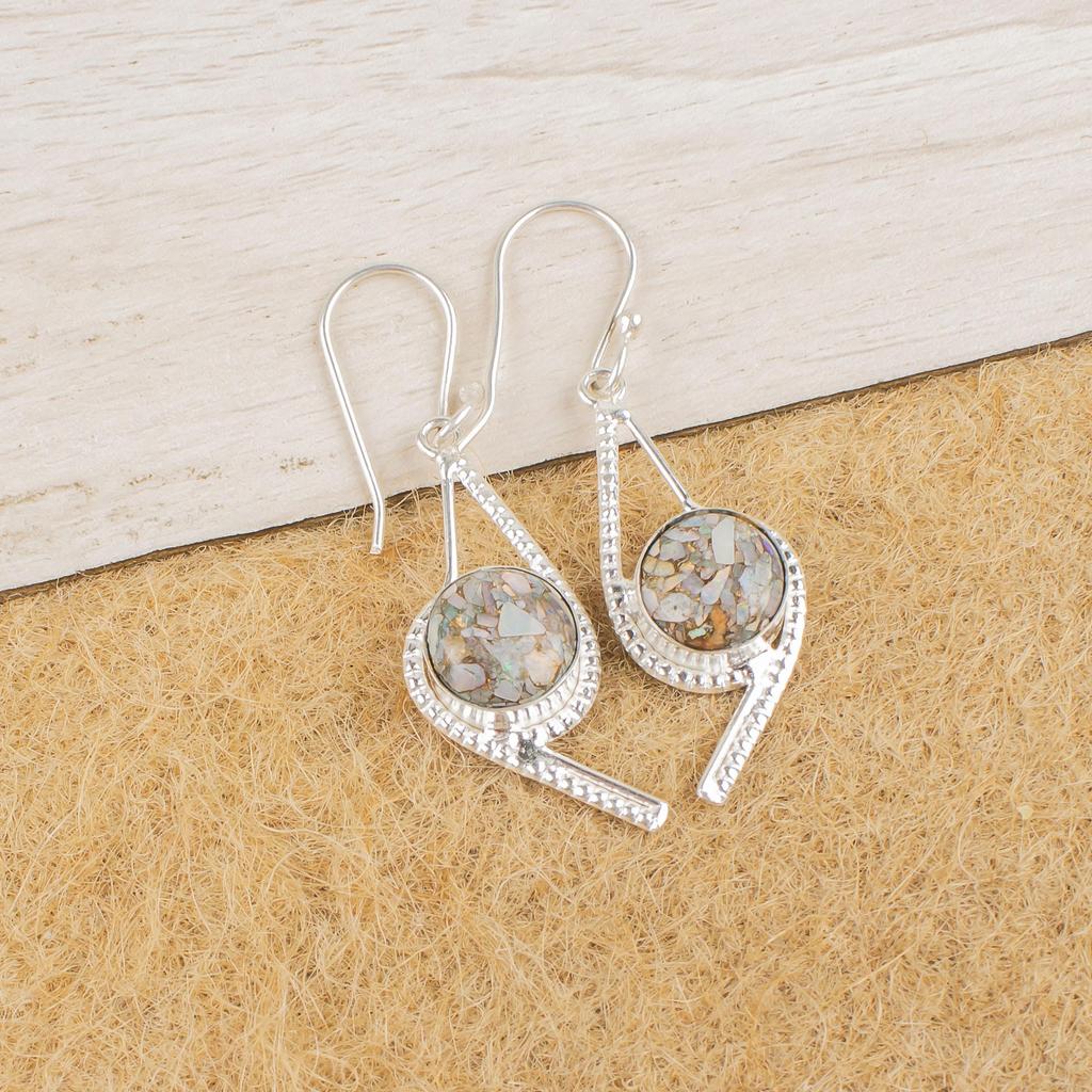 Ethiopian Opal Copper Gemstone Jewelry, 925 Solid Sterling Silver Earrings, Handmade Silver Gorgeous For Wedding Gift