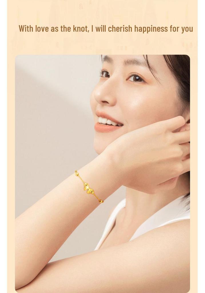 999 Pure Gold Bowknot Bracelet for Women - New Style Gift with S925 Chain