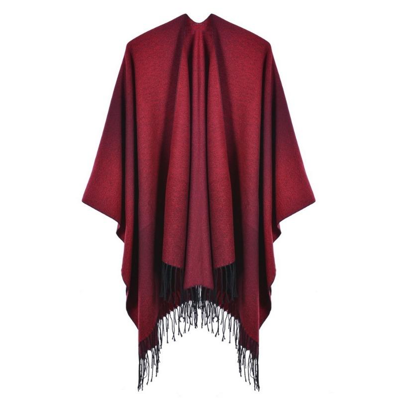 Autumn and Winter Scarf Shawl Double-sided Gradual Change of Color Tassel Jacquard Split Large Shawl Travel Camping Outside Cloak