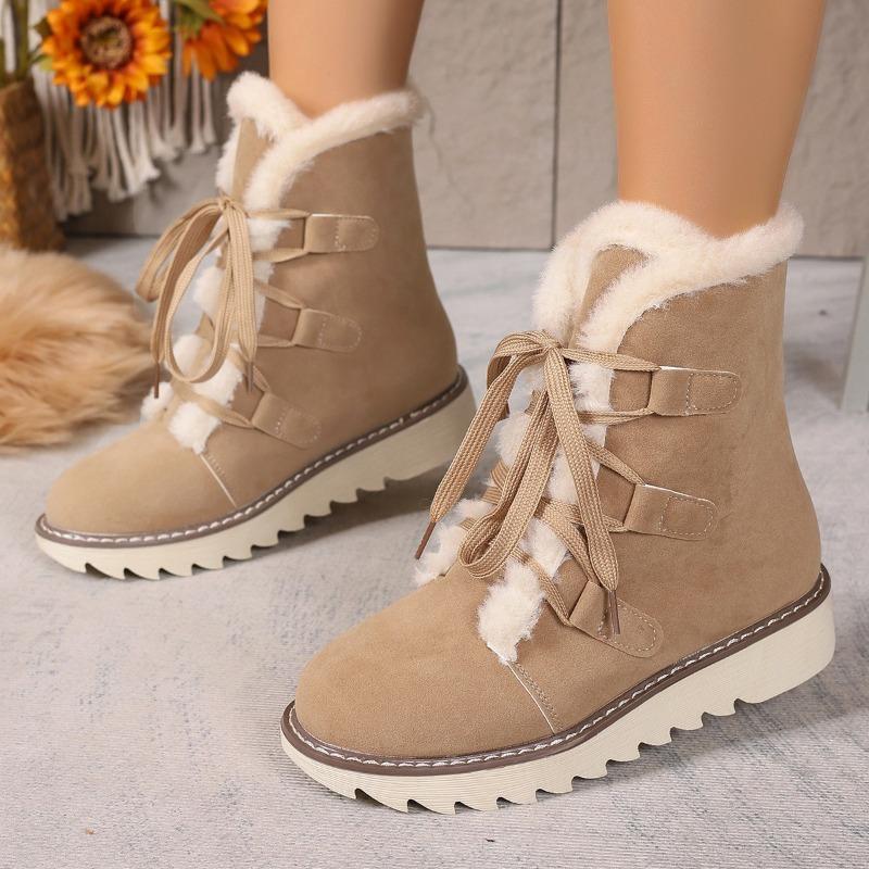Foreign Trade Large Size Snow Boots Women Wear In Winter, New European and American Lace-up Thick-soled Velvet Thickened Snow Boots Women