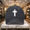 Latin Cross Baseball Cap Washed Cotton Adjustable Distressed Snapback Hat for Unisex Street Style