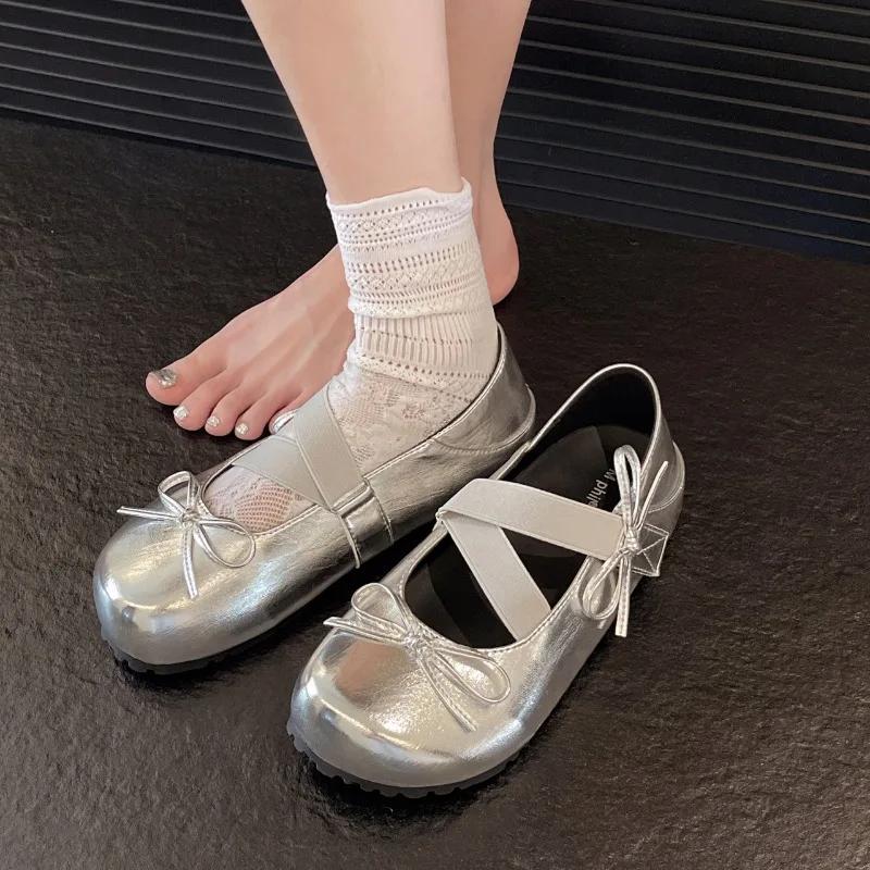 Retro Versatile Round Toe Buckle Strap Shoes for Women 2025 New High Quality Concise Butterfly-knot Soft Bottom Women's Flats