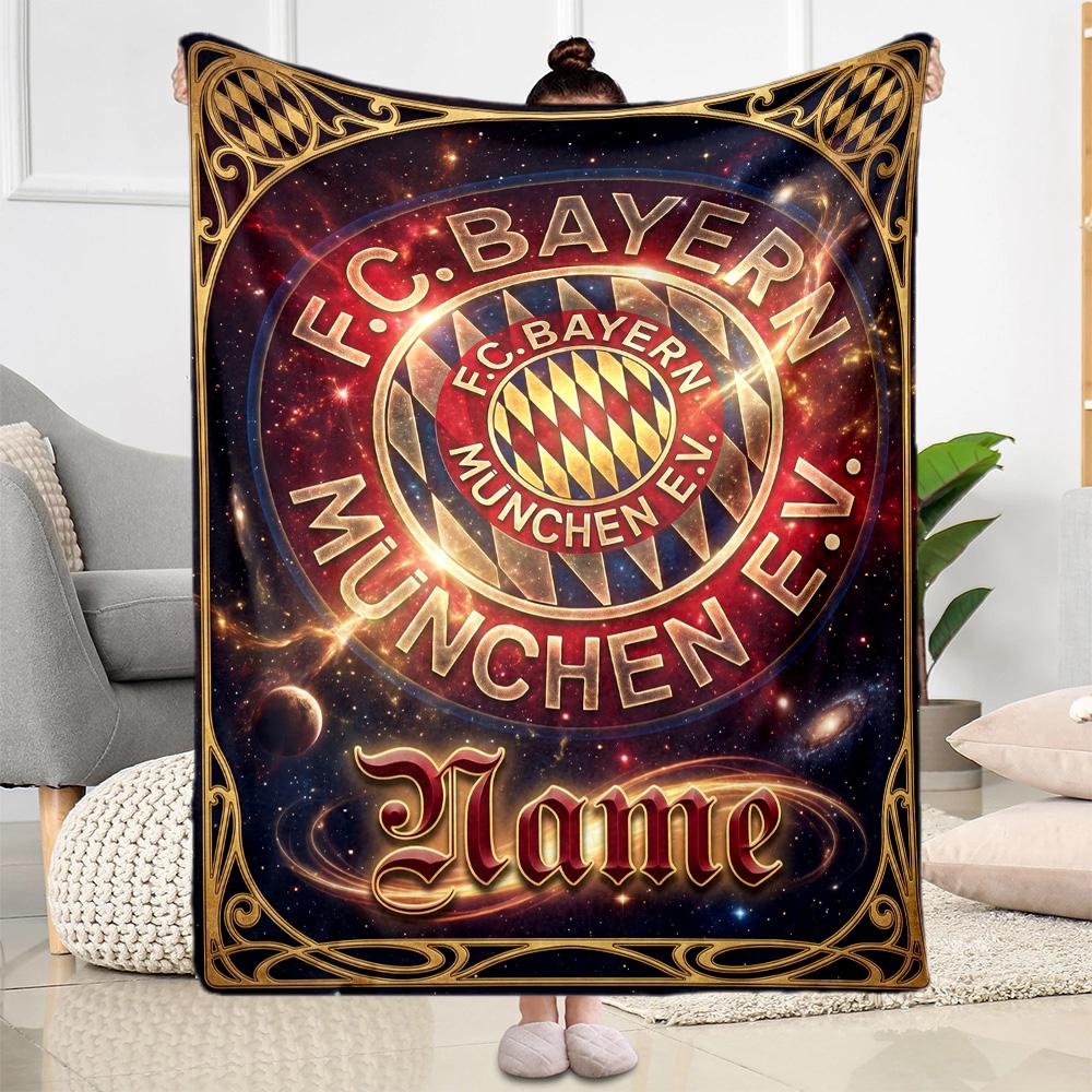 Bayern Munich Galaxy Fan Art Customize Your Name Blanket Throw Customizable Blanket Durable Comfort Suitable for Picnics Office Chair Seaside