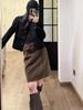 Retro Spicy Girl High-Waisted Suede A-Line Midi Skirt - Autumn Trend