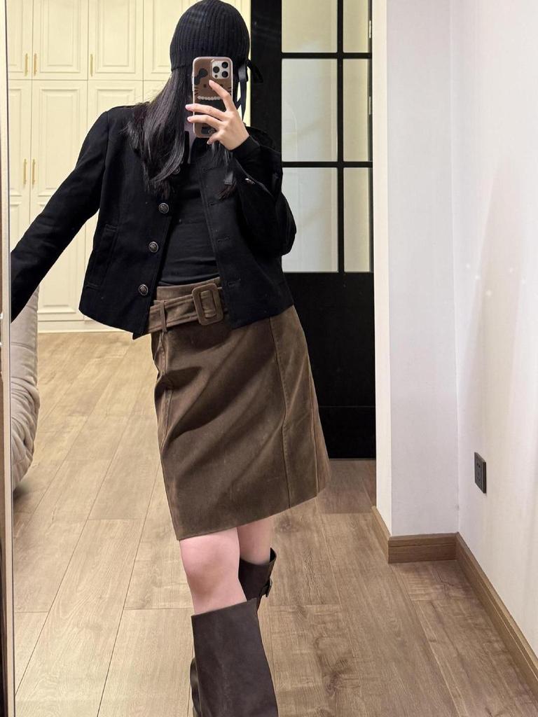 Retro Spicy Girl High-Waisted Suede A-Line Midi Skirt - Autumn Trend