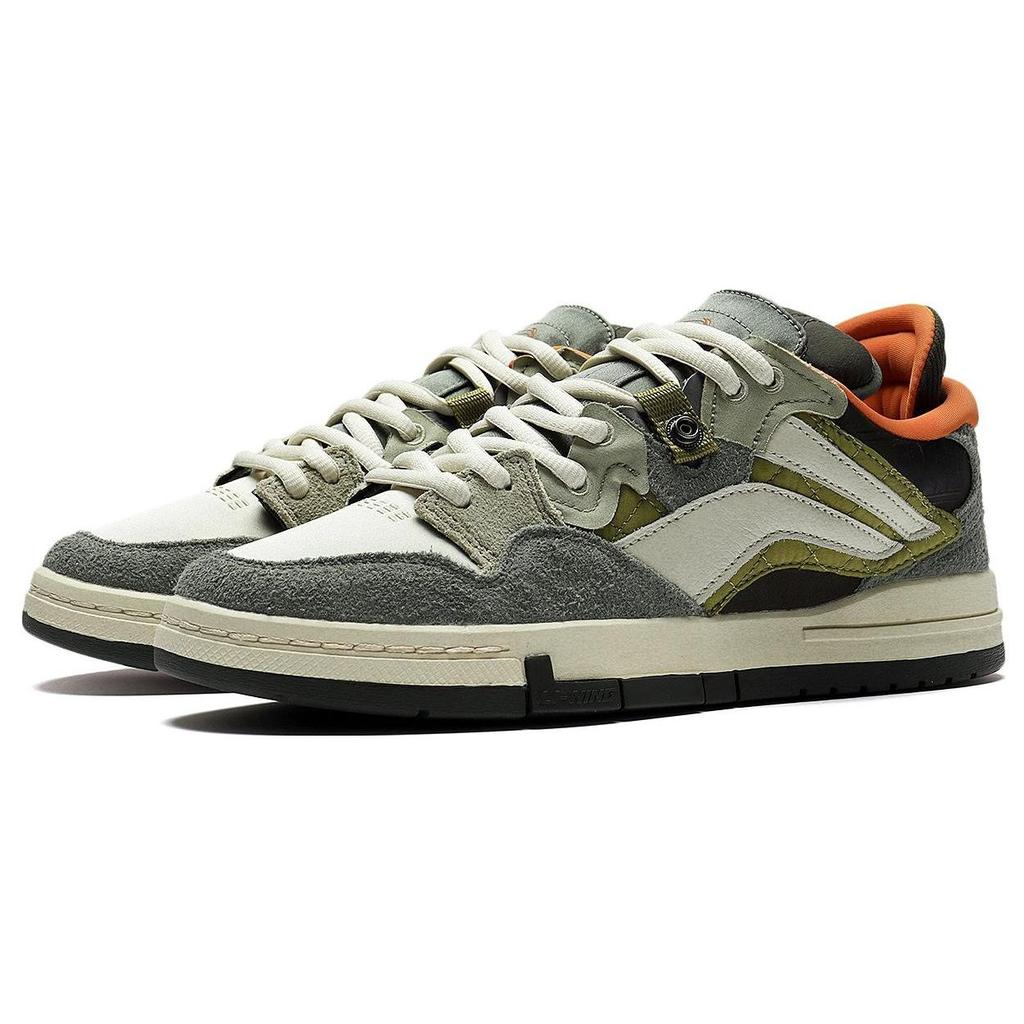 Li Ning We Wo Pro Suede Slip Resistant Durable Lightweight Low Top Skate Shoes Special Story Version Men Skate Shoes Gray-Green AECS049-1