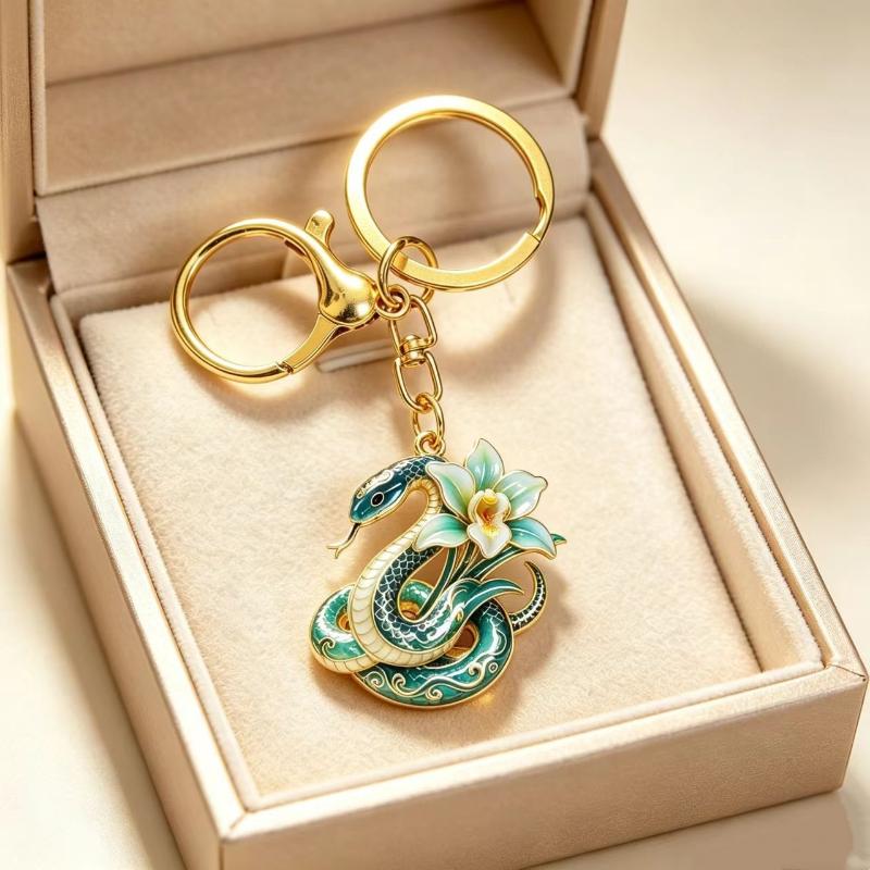 Vintage Jade Orchid Spirit Snake Light Luxury Keychain Pendant Elegant Snake Pendant Necklace For Girlfriend Jewelry Gift