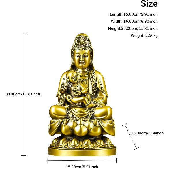 Brass Child-Bestowing Avalokiteshvara Figurine Fertility Blessing Bodhisattva Statue for Altar Home Shrine Decor