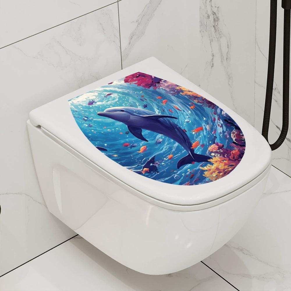 1pc Dolphin Home Bedroom Bathroom Toilet Sticker Decoration Beautification Self-adhesive Wallpaper Home Accessories