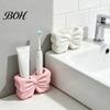 No Drill Bathroom Accessory 3D Printed Bow Toothbrush Holder, Adhesive Cup with Dual Holes for Double Hole Holder & Toothpaste, Cute Organizer Decor,