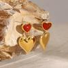 Youthway Retro Trendy Gold Plated Stainless Steel Natural Stone Heart-Shaped Stud Earrings For Women Anti Allergic Jewelry