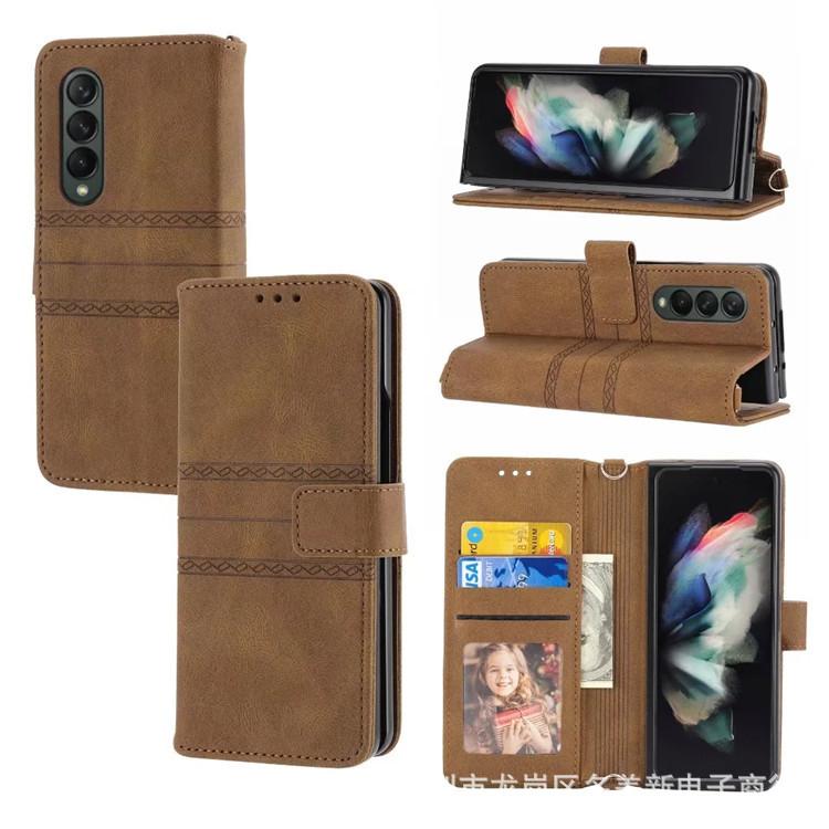 Applicable To Samsung ZFold4 Leather Mobile Phone Case Folding Screen ZFold3 Pattern Flip Wallet Portable Card Storage