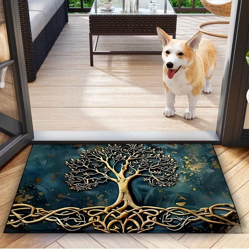Tree of Life Pattern Welcome Door Mat Anti Slip Carpet Suitable Home Garden Terrace Laundry Room Decor Purpose Outdoor Carpet