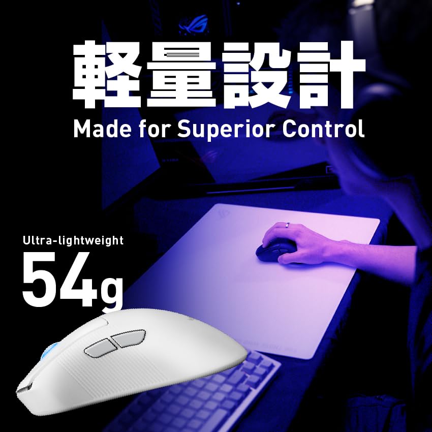 Asus Gaming Mouse ROG Keris II Ace 54g Lightweight Design Wireless Max 8000Hz Polling Rate Asymmetrical Ergonomic Shape 42K DPI Optical Sensor Lasts