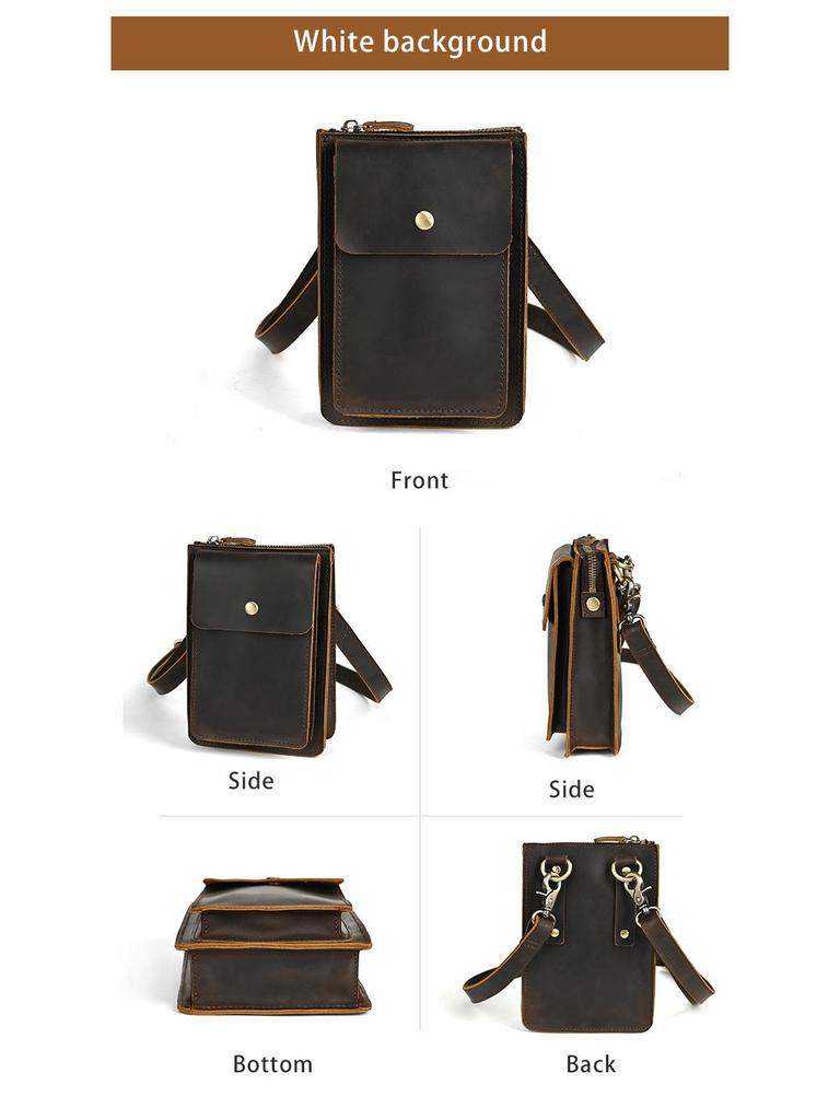 Retro Genuine Leather Waist Bag – Multifunctional Crossbody Pouch for 6-inch Phones