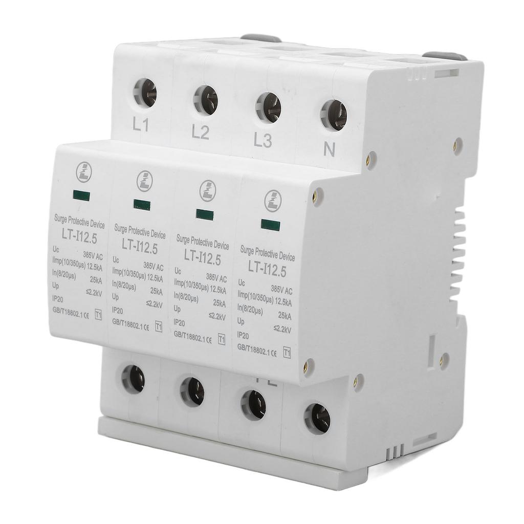 385V AC Surge Protective Device 4P 35mm Rail Mount Arrester Overvoltage Protector for Home Use