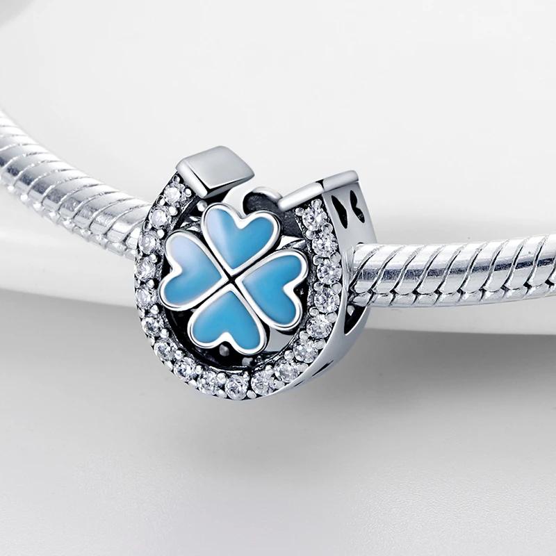 Original Charms Copper Plated Heart Four-Leaf Clover Good Luck Symbol Beads Fit Bracelet Women Jewelry Diy Gift