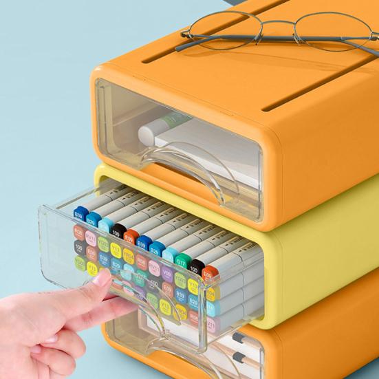 3/4Pcs Desk Storage Organizer with Clear Window Large Capacity Dustproof Stackable Office Supplies Storage Drawer Box Container