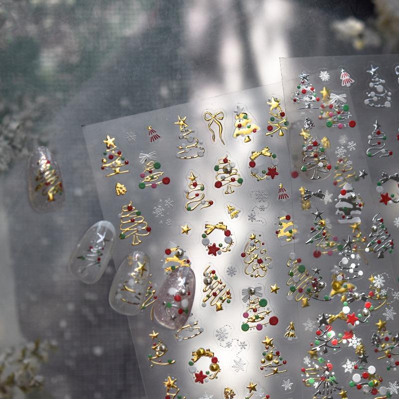 1/3pcs Christmas Nail Stickers Luxury Crystal Diamond Cartoon Tree Apple Back Glue Nail Art Stickers DIY 3D Nails Decorations