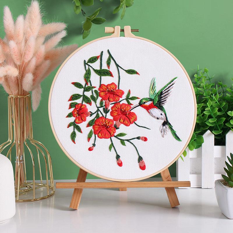 DIY Handmade Embroidery Kit: Hummingbird and Floral Design