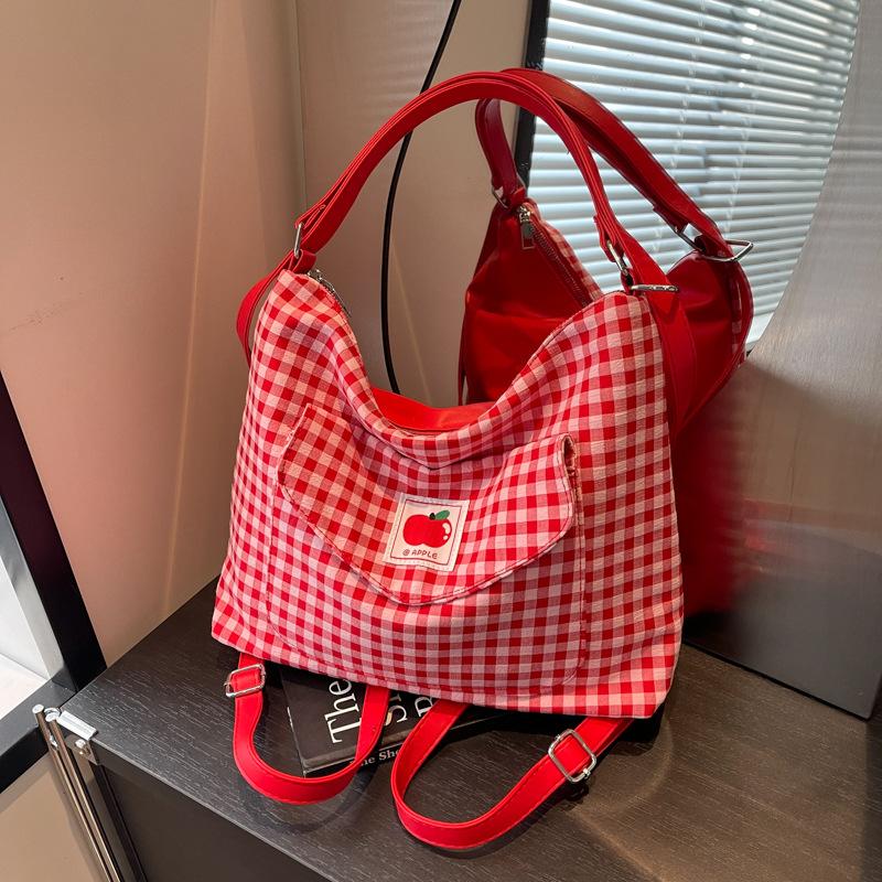 

Корейська версія повсякденної маленької свіжої картатої сумки осінньо-зимової багатофункціональної сумки через плече, рюкзака для класу, поїздок, універсальної бордовий