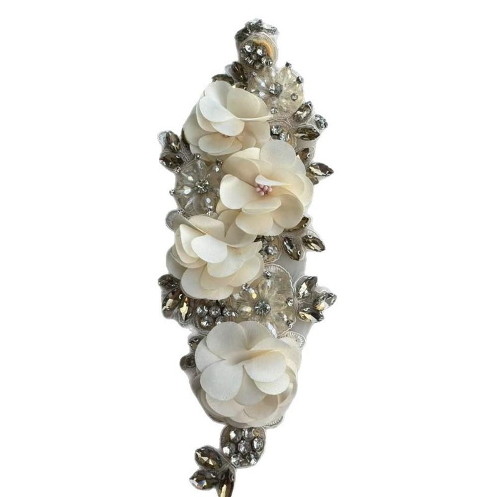 Rhinestone Beaded Bead Lace Applique Sparkling Glass Bead 3D Crystal Diamond Lace Patch DIY Iron On Floral Applique Bridal Gown