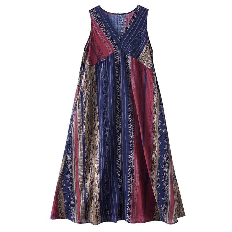 Sleeveless Plus Size Cotton Vintage Stripe New In Dresses for Women Casual Loose Long Summer Dress