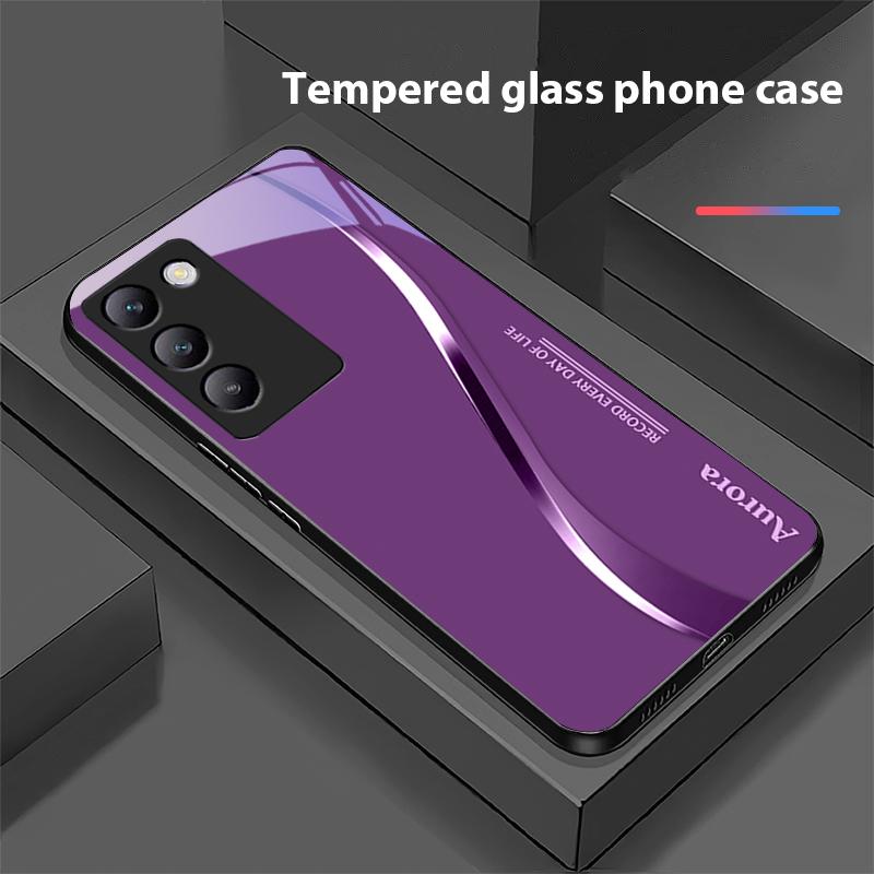 Zweifarbige Streifen für Y72 33S 11 03 36 96 Lite 35 16 Iqoo 12 V40 SE 5G 29 40 21 30 X80 Pro Vivo Handyhülle aus gehärtetem Glas Schwarz