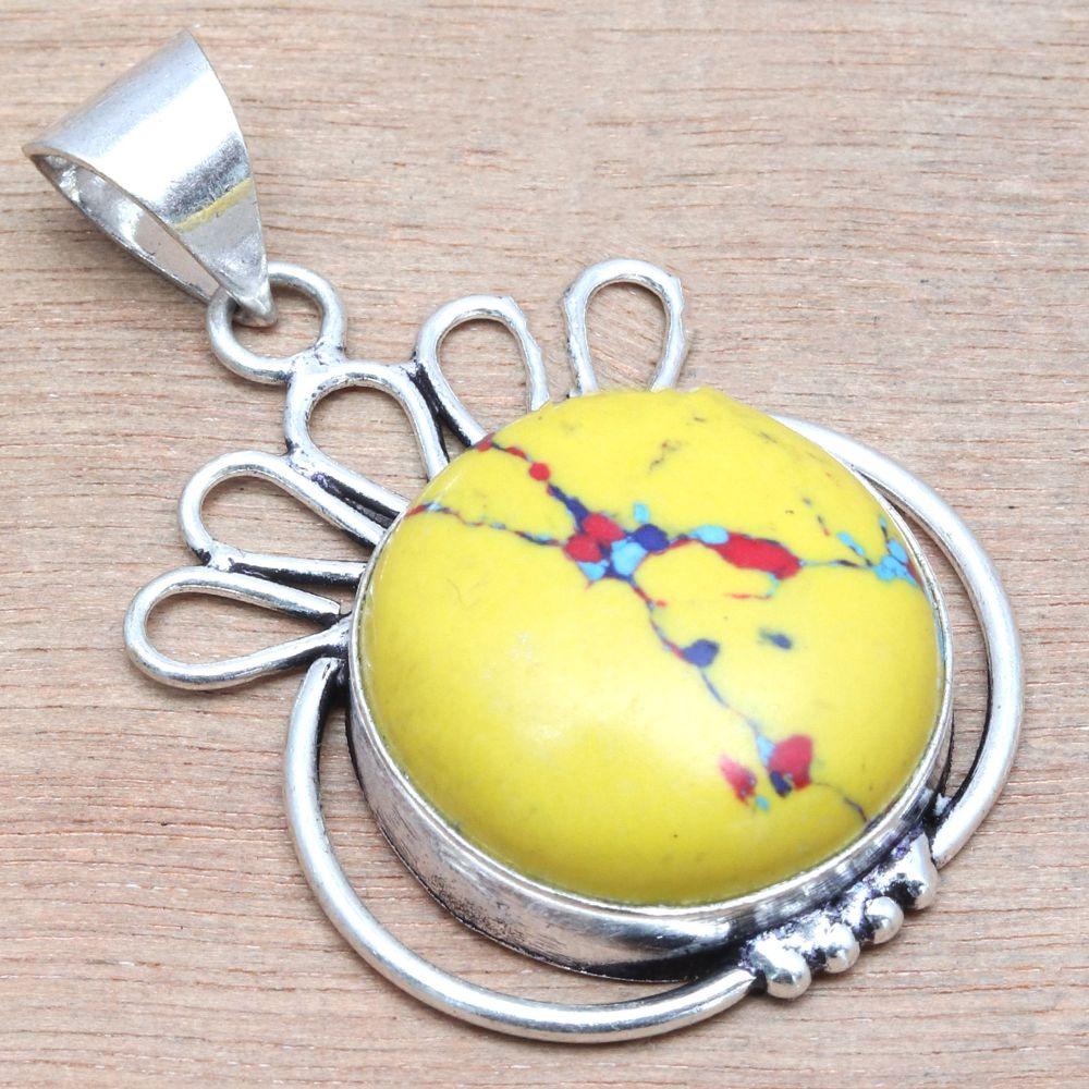 Pendant Mosaic Jasper Gemstone Handmade Gift For Her Silver Jewelry 1.75"