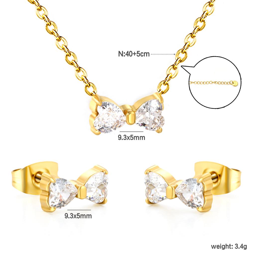 Square White Zircon Earrings And Necklace Set Classic Versatile Women's Jewelry Fade Resistant