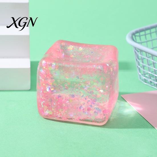 Squeeze Toy Ice Cube with Glitter Slow-Rising Water TPR Fidget Blingbling Stress Reliever for Relief Portable Decompression Gadget Kids Adults